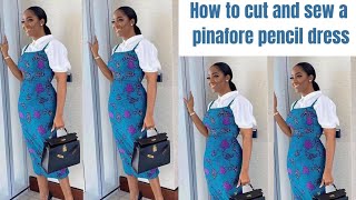 How to cut and sew A simple Ankara dress Ankara pinafore dress [upl. by Airdnahc]