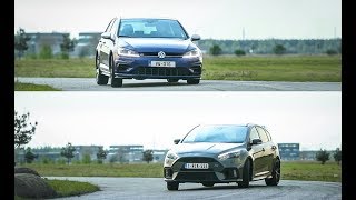 Comparatif Ford Focus RS vs Volkswagen Golf R  Le Moniteur Automobile [upl. by Luahs]