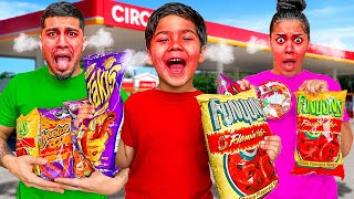 Eating Only SPICY GAS STATION Food For 24 Hours [upl. by Rebm]