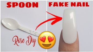 DIY Plastic Spoon Fake Nails At Home 2021  Fake Nails From Plastic Spoon Easy [upl. by Atsedom]