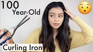 TESTING THE FIRST CURLING IRON INVENTED  100 YEAROLD TOOL [upl. by Franci]