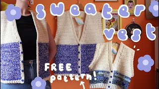 Crochet Buttonup Sweater Vest Tutorial FREE Pattern [upl. by Utham]