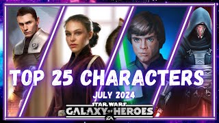 Top 25 Characters in SWGOH No GLs  July 2024 [upl. by Barnaba426]