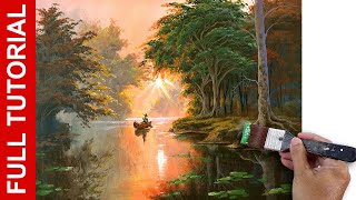 FULL TUTORIAL  Acrylic Painting Landscape  Sunset in the Lake  JMLisondra [upl. by Airbma]