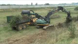 Excavator loads seldom half track dumper at Blerickthe NL [upl. by Akcira]