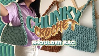 No music Chunky crochet shoulder bag tutorial  DIY crochet baguette bag [upl. by Droc449]