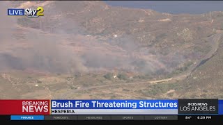 Brush fire threatening structures in Hesperia [upl. by Lyndsie640]