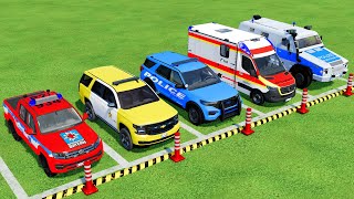 TRANSPORTING POLICE CARS amp AMBULANCE EMERGENCY VEHICLES WITH MAN TRUCKS  Farming Simulator 22 [upl. by Ditzel]