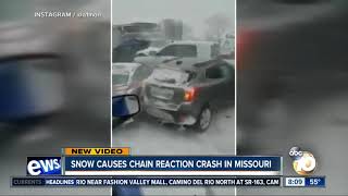 Snow causes chain reaction crash in Missouri [upl. by Assilen]