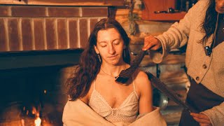 ASMR Scalp Check Massage Feather Sweep amp Hair Braiding 🔥 Real Crackling Fire Sounds Real Person [upl. by Lenahs]