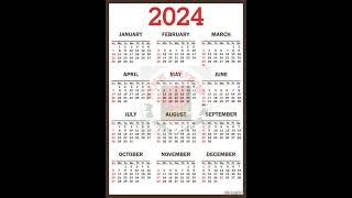 calendar calendar2024 2024 2024calendar holidays newcalendar 2024holidays lifestyle diary [upl. by Yelena]