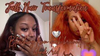 FALL HAIR TRANSFORMATION BLEACHING MY FROM BROWN TO BLONDEREDORANGE  HAIR INSPO [upl. by Aileve180]