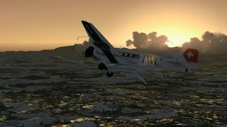 FSX IWC Junker JU52 Airport Dübendorf beautiful morning start to the Alps Classic Sound [upl. by Sidhu]