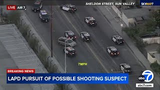 FULL CHASE Shooting suspect dodges LAPD cars during erratic pursuit [upl. by Imoian414]