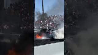 370Z CATCHES ON FIRE DURING BURNOUT COMP [upl. by Notsgnal]