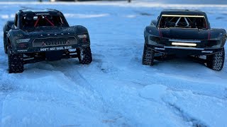 Traxxas UDR and Arrma Mojave EXB tear up the snow [upl. by Tterraj104]