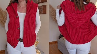 Como tejer Chaleco con capucha Vest hood crochet [upl. by Odirfliw567]