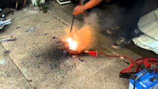 DIY home made thermic Lance easily cutting cast iron brake rotor [upl. by Oitaroh]