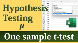 Hypothesis ttest for One Sample Mean using Excel’s Data Analysis [upl. by Tobi695]