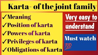 KARTA of the Hindu joint family  Mitakshara  Family Law [upl. by Grevera]