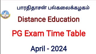 Bharathidasan University distance education PG Exam time table April 2024 [upl. by Largent266]