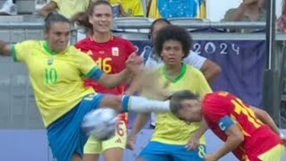 Marta Red Card Brazil vs Spain Womens 02 Goals and Extended Highlights [upl. by Efinnej94]