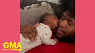 Newborn baby gives dad a kiss in adorable video l GMA [upl. by Rolanda]