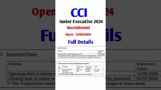 CCI Junior Executive Recruitment 2024 👑 Full Details InformerHarun [upl. by Hallagan]