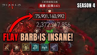 NEW BARBARIAN META Flay Barb hits for 79 Barbillion in Pit Tier 142  Diablo 4 [upl. by Popper]