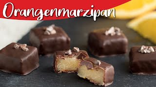 Orangenmarzipan Pralinen  einfache Pralinen selber machen ohne Form  Marzipan Schnittpraline [upl. by Myrlene]