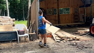 Edging white pine on the Woodmizer EG50 edger and stacking boiler wood [upl. by Riccio]