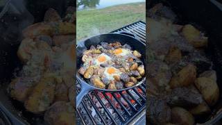 Steak and Eggs with my new Cowboy Butter  Over The Fire Cooking by Derek Wolf [upl. by Kilan985]