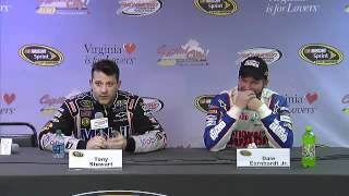 Dale Earnhardt Jr tries not to laugh as Tony Stewart insults reporter [upl. by Feledy]