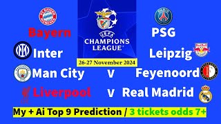 Prediction Champions League Liverpool v R Madrid Monaco v Benfica Aston Villa v Juventus 6 more [upl. by Asiram]