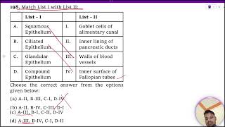 Match List I with List II  List  I List – II A Squamous Epithelium I Goblet cells of alimentary [upl. by Oivalf]