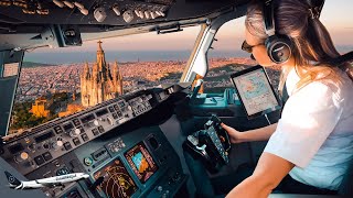 BOEING 737 Stunning LANDING SPAIN BARCELONA Airport RWY24R  Cockpit View  Life Of An Airline Pilot [upl. by Ahsiekar105]