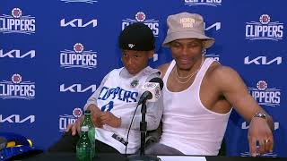 Russell Westbrook shares a moment with his son 🙏 Postgame Interview [upl. by Haiacim]