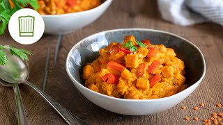 Veganes RoteLinsenCurry mit Süßkartoffeln  Chefkoch [upl. by Hako]