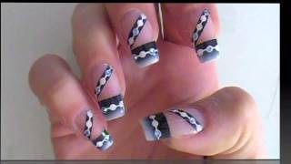 Nail Art  Airbrushnails Tutorial  blau weiss mit Strasssteinchen [upl. by Divine]