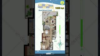 Color Floor Plan Apartment Design Ideas1095 SqFt 2BHK Unit Home floorplan flat 2d apartment [upl. by Eissim]