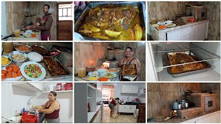 ALMOÇO DE HOJE FIZ COSTELA DE PORCO NO FORNO A LENHA COM BATATA [upl. by Macmillan]