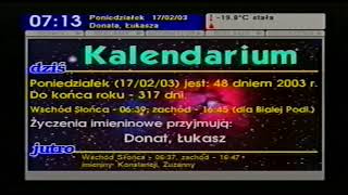 Kanał7 lokalny kablowy kanał planszowy z 17 lutego 2003  Kalendarium i temperatura spory mróz [upl. by Oel37]