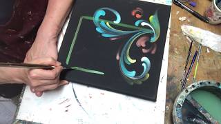 Norwegian Rosemaling  Telemark Freehand Canvas  Acrylic Painting with Art of Lise  ASMR Painting [upl. by Betz211]