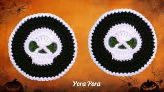 Crochet Skull Coaster I Crochet Halloween Coaster I Crochet Halloween Decorations [upl. by Sacks679]