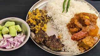 BIGBITES EATING RICE WITH MURGIR MANGSHO UCCHE ALOO BORI CHORCHORI PALAK PAKORA SALAD [upl. by Joceline]