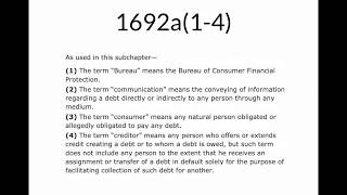 Part Two  FDCPA Fair Debt Collection Practices Act Section 1692a [upl. by Donica]