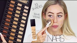 NEW NARS NATURAL RADIANT LONGWEAR WEAR FOUNDATION REVIEW  33 SHADES16HR WEAR  KASEY RAYTON [upl. by Einaffyt685]