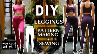 HOW TO MAKE LEGGINGS FROM SCRATCH  PATTERN MAKING  SEWING TUTORIAL workout set pt 1 [upl. by Gentilis240]