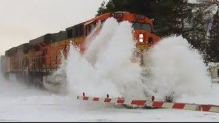 BNSF Train Crashes Through Big Snowdrift [upl. by Elga]