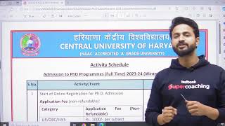 🔥 PhdAdmission 2024  Central University of Haryana  Apply Now  Exam Date  Pradyumn Sir [upl. by Yticilef]